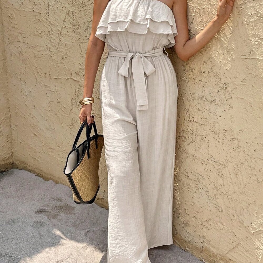 Apricot Casual Women's Ruffled Vacation Jumpsuit - Picture 4 of 7